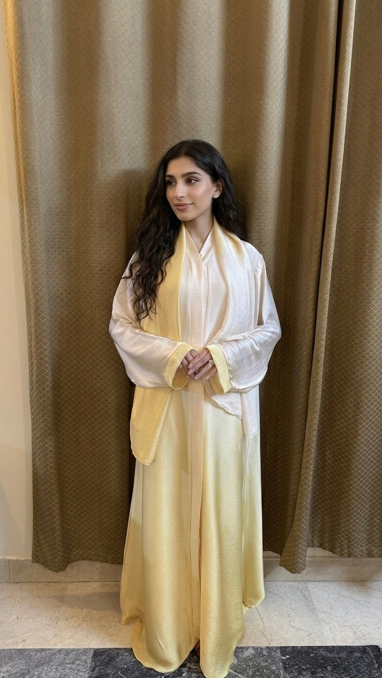 SHUROOQ - Butter Yellow Ombré Abaya + Hijab Set