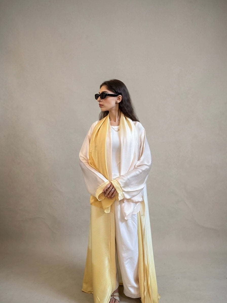 SHUROOQ - Butter Yellow Ombré Abaya + Hijab Set
