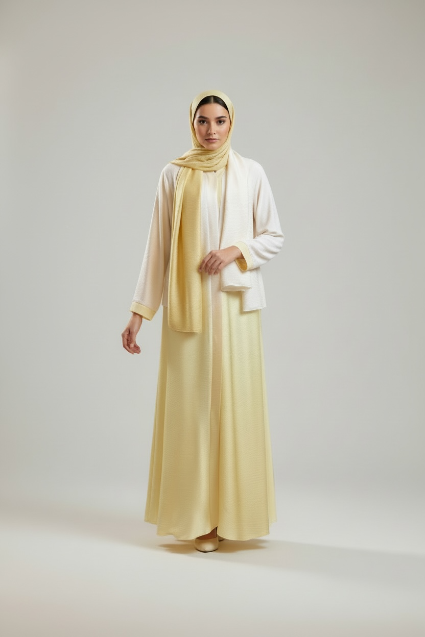 SHUROOQ - Butter Yellow Ombré Abaya + Hijab Set